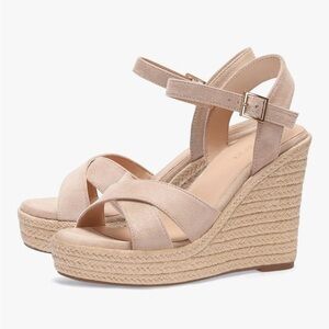 Women Beige Espadrille Wedge Sandals